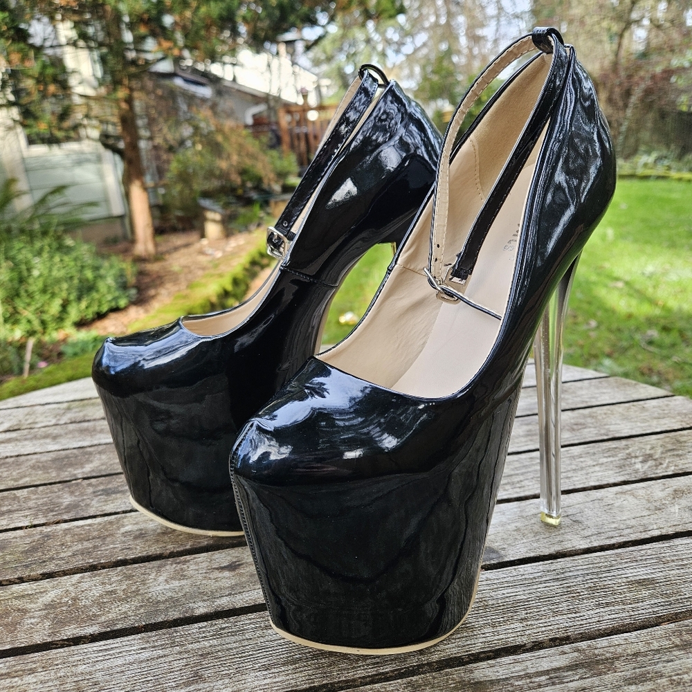 Diji Girls Extreme Black Patent Platform Stilettos